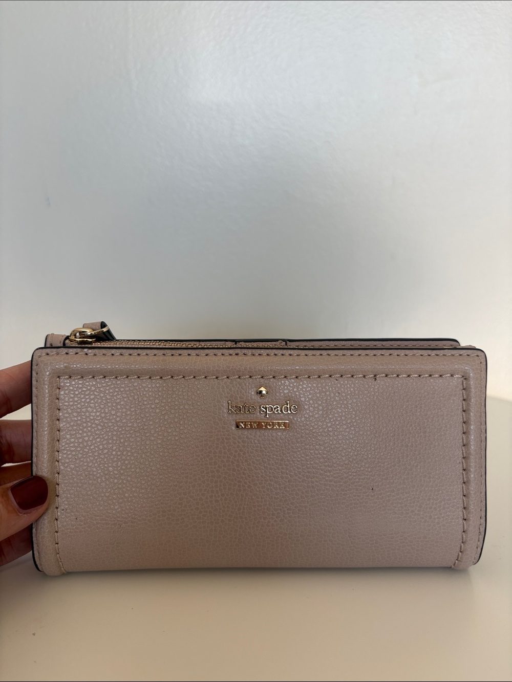 kate spade Pale Blush Leather Zip Wallet with Gold Logo